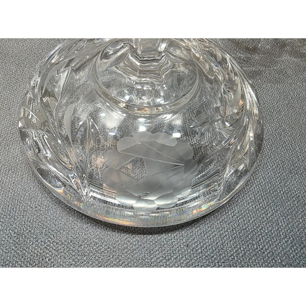 Vintage Etched Rose Crystal Creamer and Lidded Sugar‎ Bowl Set Cut Glass Clear